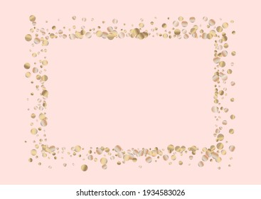 Golden Confetti Vector Pink Background. Bridal Circle Banner. Gold Sparkle Effect Postcard. Shine Glamour Illustration.