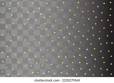Golden Confetti, Vektortransparenter Hintergrund. Helle Splash Glamour Textur. Nach der Postkarte schwenken. Starfall Einziger Entwurf.