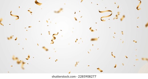 Golden confetti and zigzag ribbon falling from above Streamers, tinsel vector