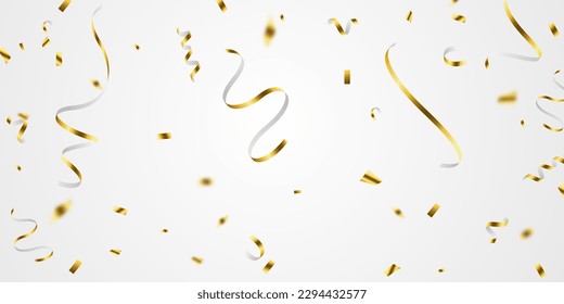 Golden confetti and zigzag ribbon falling from above Streamers, tinsel vector