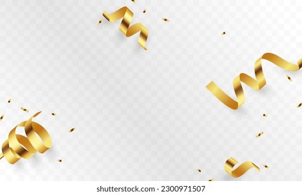 Golden confetti and zigzag ribbon falling from above Streamers, tinsel vector