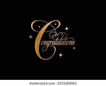 Golden Congratulations Text for Weddings and Birthdays,Premium Congratulations Lettering on Dark Canvas,Modern Calligraphy Congratulations Design,  Congratulations Calligraphy for Special Events