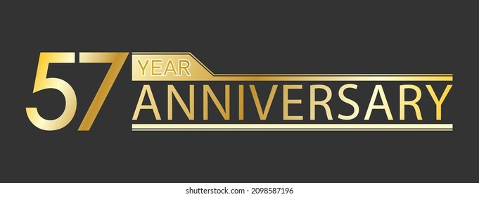 Golden congratulatory inscription 57 year anniversary. Decorative element for postcards, banners, posters, greetings, decoration and creative design. Simple style.