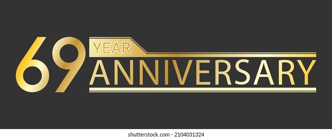 Golden congratulatory inscription 69 year anniversary. Decorative element for postcards, banners, posters, greetings, decoration and creative design. Simple style.