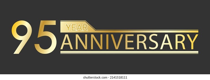 Golden congratulatory inscription 95th anniversary with reflection. Decorative element for postcards, banners, posters, greetings, decoration and creative design