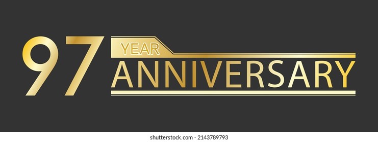 Golden congratulatory inscription 97th anniversary with reflection. Decorative element for postcards, banners, posters, greetings, decoration and creative design