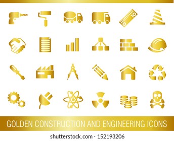 Golden construction and engineering icons.