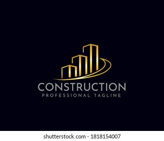 Colección del logotipo de la construcción dorada, edificio, oro, arquitecto, moderno, abstracto, vector