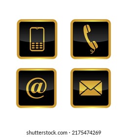 golden Contact buttons set .email, envelope, phone, mobile icons