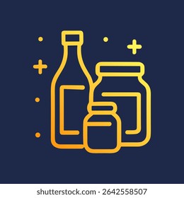 Golden containers illuminate a midnight pantry. Icon symbol illustration