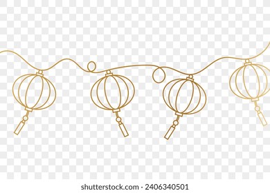 Golden continuous line drawing chinese lantern festival illustration vector