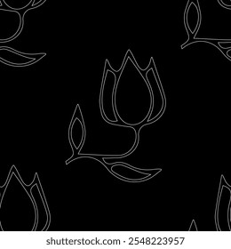 golden contour tulips on a black background