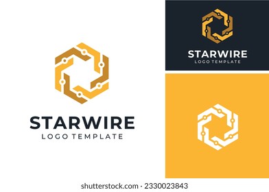 Golden Copper Circuit Wire Plate with Hexagon Star for Electric logo design