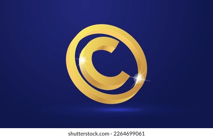 Símbolo de derechos de autor dorados con reflexión