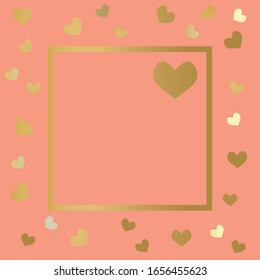 golden coral frame with hearts background- vector illustration