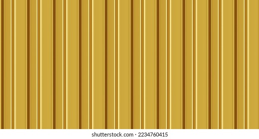 Golden corrugated iron sheets seamless pattern of fence or warehouse wall. Zink galvanized steel profiled panels. Metal wave sheet. Vector illustration. Aluminium container