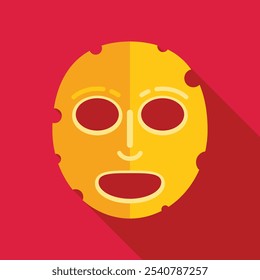 Golden cosmetic face mask showing open mouth for easy breathing on red background