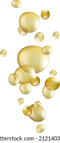 Golden cosmetic serum bubble. Realistic collagen essence isolated on white background