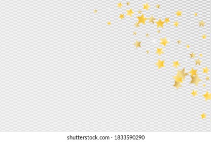 Golden Cosmos Stars Vector Transparent Background. Decoration Glow Design. Star Wallpaper. Gold Shimmer Rain Border.