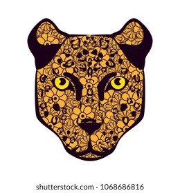 golden cougar head with mandala pattern