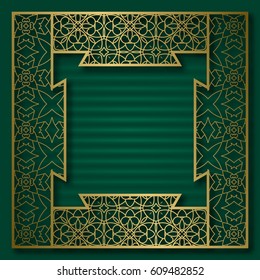 Golden cover background with traditional patterned frame in square form.
