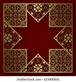 Golden cover background with traditional patterned frame in eight pointed star form.