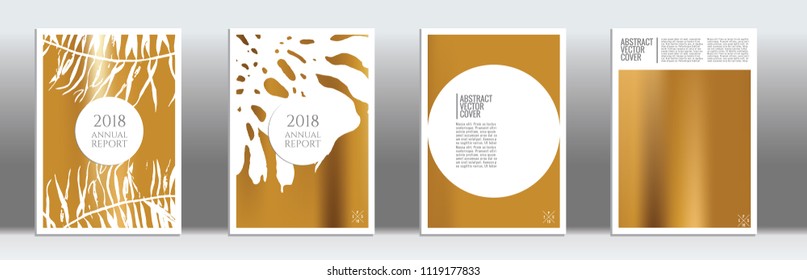 Golden cover set. Minimal flyer on light background.  Liquid design. Brochure template design. Luxury backdrop. Stylish vector cover design.  Abstract gradient vintage texture.