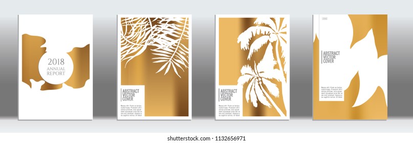 Golden cover set. Minimal flyer on light background.  Fluid poster design.  Brochure template design. Golden backdrop. Stylish vector cover design.  Abstract gradient retro texture.