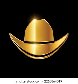 Signo del vector del sombrero de Cowboy dorado Ilustración con efecto del brillo dorado en el fondo negro