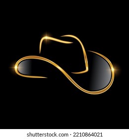 Signo del vector del sombrero de Cowboy dorado Ilustración con efecto del brillo dorado en el fondo negro