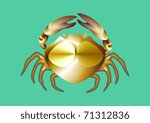 Golden Crab on a aquamarine background. Vector