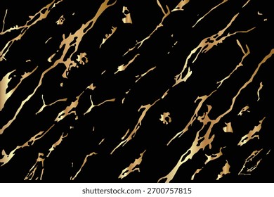 Golden Crack Marble Texture on Black Background. Luxury Background Vector Illustration