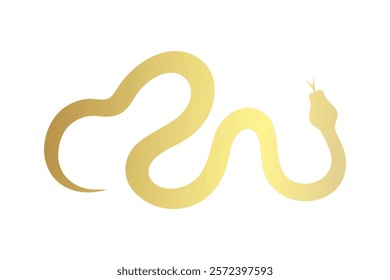Golden crawling snake silhouette isolated on white background. Lunar New Year symbol. Vector illustration