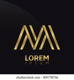 Golden creative abstract letter M logo template. Vector illustration