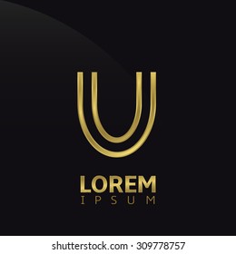 Golden creative abstract letter U logo template. Vector illustration