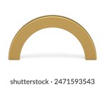 Golden creative arch decorative metallic basic foundation 3d element design realistic vector illustration. Curved column archway geometric architecture expo presentation advertising architectural base