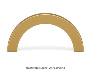 Golden creative arch decorative metallic basic foundation 3d element design realistic vector illustration. Curved column archway geometric architecture expo presentation advertising architectural base