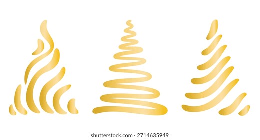 Goldene kreative Weihnachtsbäume setzen. Leuchtende Bäume für festliche Weihnachts- und Neujahrsdesigns. ClipArt. Vektorelemente