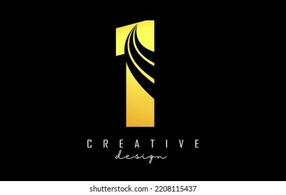 Logotipo Golden Creative número 1 con líneas principales y diseño de carreteras. Carta con diseño geométrico. Ilustración vectorial con número y cortes creativos.
