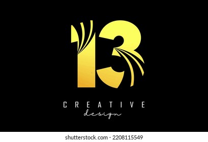 Golden Creative number 13 1 3 logo with leading lines and road concept design. Number with geometric design. Vector Illustration with number and creative cuts.