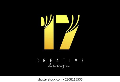 Golden Creative number 17 1 7 logo with leading lines and road concept design. Number with geometric design. Vector Illustration with number and creative cuts.