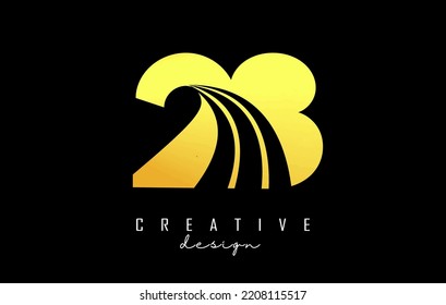 Golden Creative number 28 2 8 logo with leading lines and road concept design. Number with geometric design. Vector Illustration with number and creative cuts.