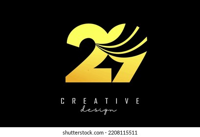 Golden Creative number 29 2 9 logo with leading lines and road concept design. Number with geometric design. Vector Illustration with number and creative cuts.