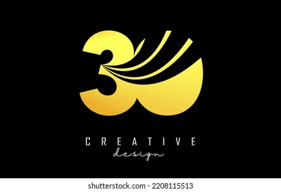 Golden Creative number 30 3 0 logo with leading lines and road concept design. Number with geometric design. Vector Illustration with number and creative cuts.