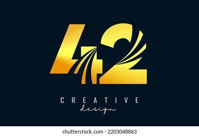 Golden Creative number 42 4 2 logo with leading lines and road concept design. Number with geometric design. Vector Illustration with number and creative cuts.