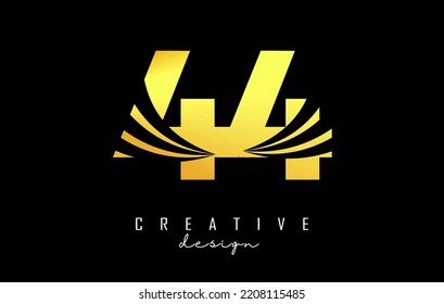 Logo Golden Creative número 44 4 con líneas principales y diseño de concepto de carreteras. Número con diseño geométrico. Ilustración vectorial con número y cortes creativos.
