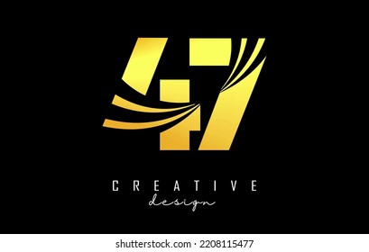 Golden Creative number 47 4 7 Logo mit führenden Linien und Straßenkonzeption. Zahl mit geometrischem Design. Vektorgrafik mit Zahlen und kreativen Schnitten.