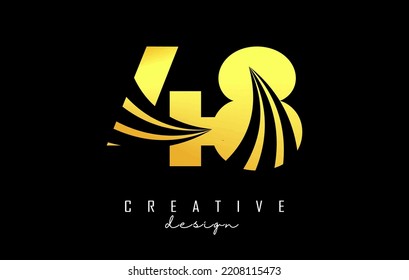 Golden Creative number 48 4 8 logo with leading lines and road concept design. Number with geometric design. Vector Illustration with number and creative cuts.