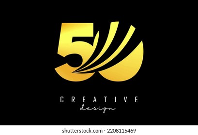 Golden Creative number 50 5 0 logo with leading lines and road concept design. Number with geometric design. Vector Illustration with number and creative cuts.
