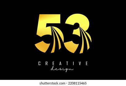 Logotipo Golden Creative número 53 5 3 con líneas principales y diseño de concepto de carreteras. Número con diseño geométrico. Ilustración vectorial con número y cortes creativos.